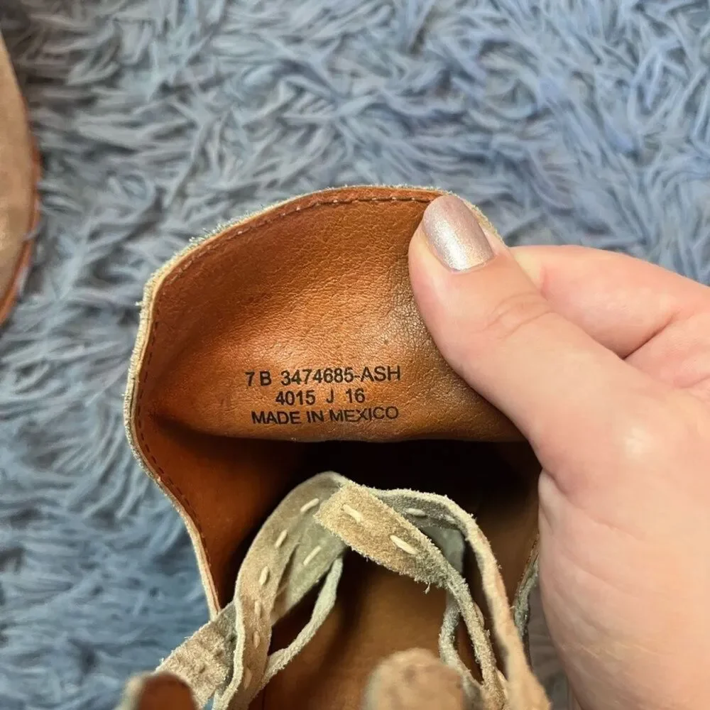 Frye Naomi Pickstitch Shootie Beige Suede Leather Ankle Boots Size 7